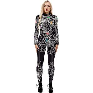 3D Skeleton Halloween Costume Cosplay Jumpsuit Bodysuit Colorful Long Sleeve NWT